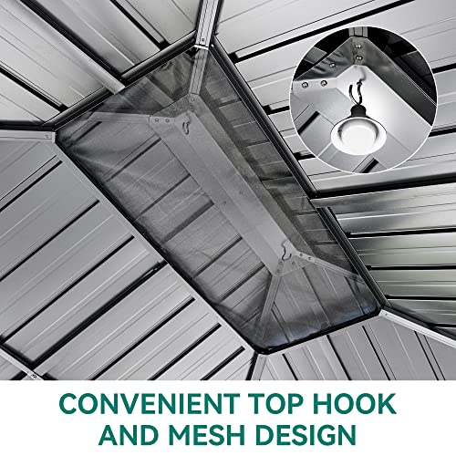 DWVO 10x12ft Hardtop Gazebo Double Roof with Nettings and Curtains Grey