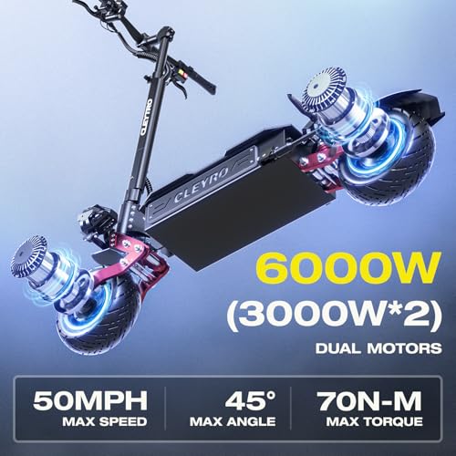 Cleytro Adult Electric Scooter 6000W 60V 50MPH 60 Miles Range Black