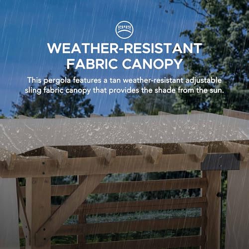 SummerCove Sunjoy Cedar Pergola 10x11 ft with Adjustable Canopy and Privacy Screen Tan
