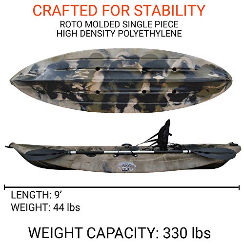 BKC FK184 9 Solo Sit-On-Top Kayak w/Premium Memory Foam Seat - Camo