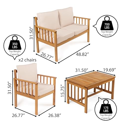 JONATHAN Y Everly 4-Piece Modern Cottage Acacia Wood Outdoor Patio Set Beige/Teak Brown