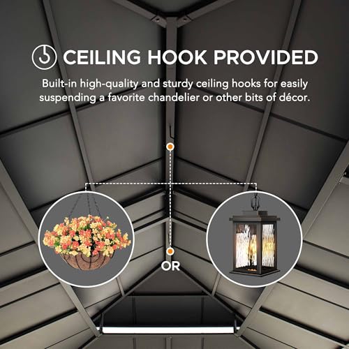 Sunjoy 12x20 ft. Wood Gazebo with Aluminum Hardtop, Cedar Frame, 2-Tier Roof, Matte Black + Gray Wood