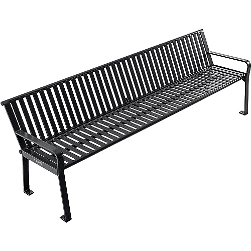 Global Industrial 8 ft. Outdoor Park Bench with Back, Vertical Steel Slat, Black