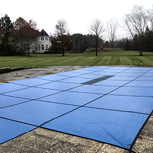 WaterWarden Premium Pool Safety Cover 16' x 32' In-Ground Pool Solid Blue With Drain Panel
