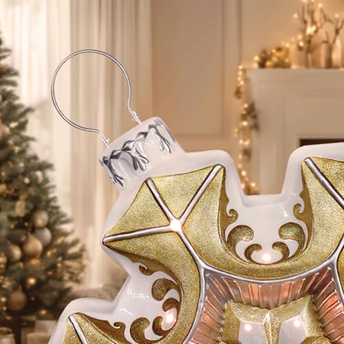 Fraser Hill Farm 36-Inch Prelit Vintage Snowflake Ornament Statue LED Lights 36" Oversized Snowflake