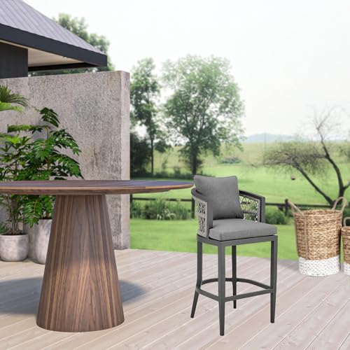 HomeRoots 40" Gray Metal Outdoor Bar Height Chair with Footrest Grey