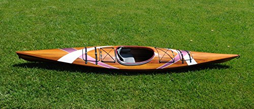 Wooden Boat USA Wooden Kayak with 2 Stripes 15-Feet Natural Wood