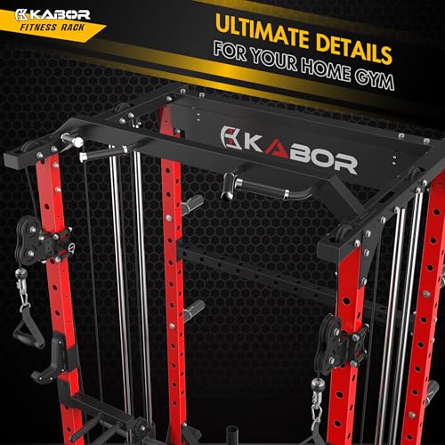 KABOR Power Cage 1800lbs Multi-Functional Power Rack with Dual Pulley System and Leg Holder TL100 Red