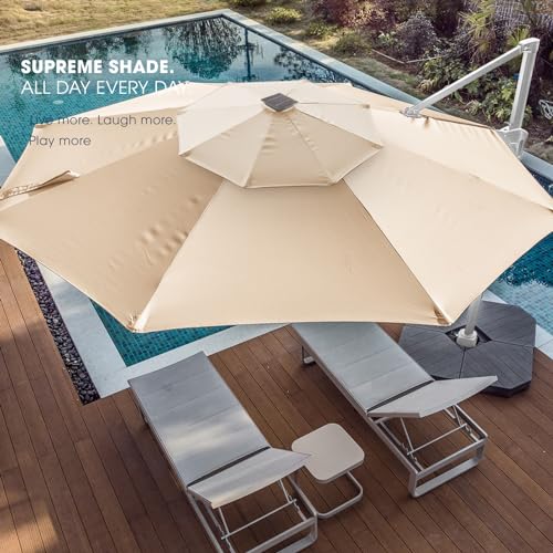 wikiwiki 12FT 2-Tier Cantilever Patio Umbrella with Solar Lights Beige