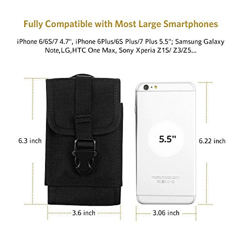 OneTigris MOLLE Phone Pouch for 4.7" - 5.5" Phones Black - 1000D Nylon