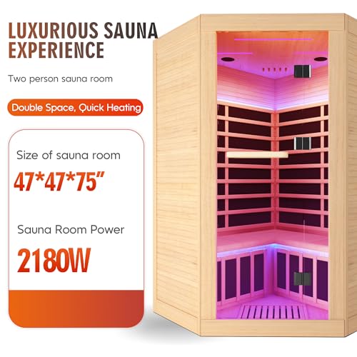 ToTibuy Corner Infrared Sauna 2-3 Person Canadian Hemlock Low-EMF Wood Color