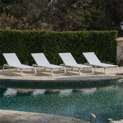 Noble House Myers Outdoor Aluminum Chaise Lounge Set of 4 White