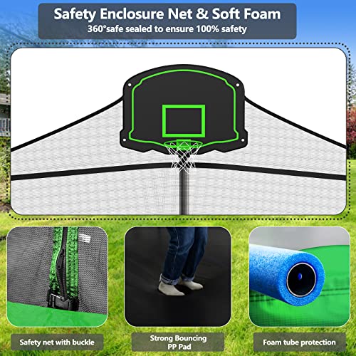 Lyromix Teal Blue Outdoor Trampoline with Basketball Hoop & Sprinkler - 16FT/15FT/14FT
