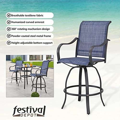 Festival Depot 11pcs Patio Dining Set Bar Height Swivel Bistro Chairs with Armrest and Glass Top Table Blue