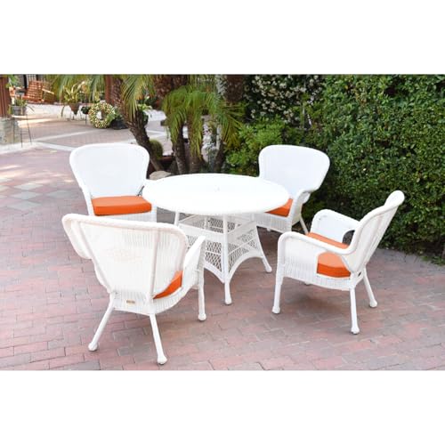 Jeco Windsor White Wicker Dining Set with Cushions Orange
