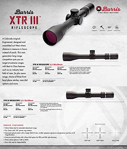 Burris Xtreme Tactical XTR III Precision Rifle Scope 3.3-18x50mm SCR MOA Reticle