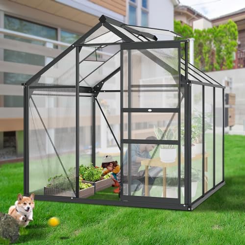 Garvee Heavy Duty Polycarbonate Greenhouse with Sliding Door and Adjustable Vent Window 8x16 FT Gray
