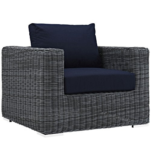 Modway Summon Wicker Rattan Outdoor Patio Armchair Canvas Navy