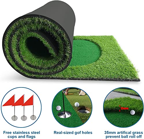 YUNIC Golf Putting Green Premium Nylon Golf Training Mat Green