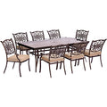 Hanover Traditions 9 Piece Outdoor Dining Set with Extra-Long Glass-Top Table Tan