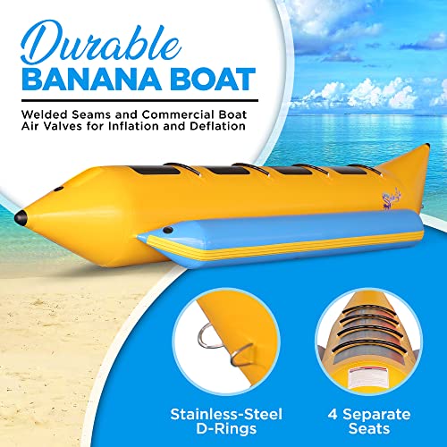 SereneLife Inflatable Floating Banana Boat Towable Tube Yellow