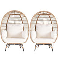 OTSUN Egg Chair Set of 2 Oversized Wicker Basket Lounger with 4 Cushions 440lb Capacity Ivory