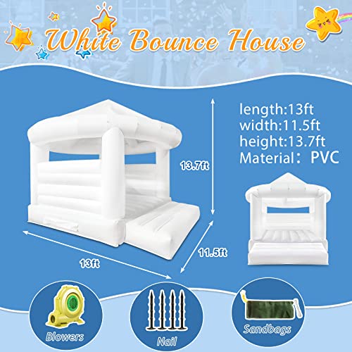 awesmflate 13FT White Inflatable Bounce House with Canopy 100% PVC Commercial for Kids & Adults with 1100W Air Blower