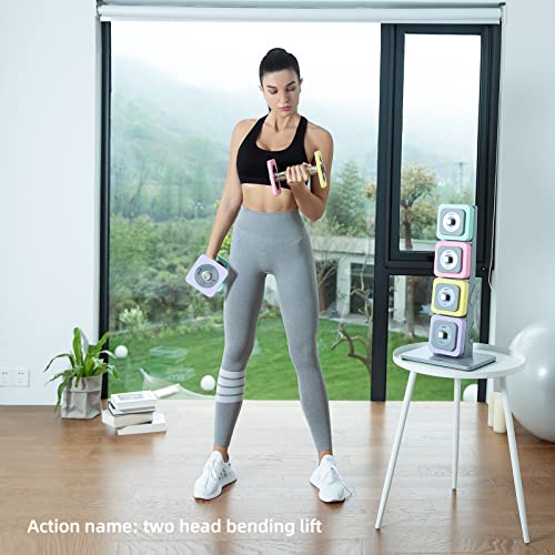 DHT DYNAMIC HEALTH TECH Adjustable Dumbbells Set with Rack, All-Purpose Fitness, Anti-Rolling, 4-22.8 lbs Macaron - 1 set
