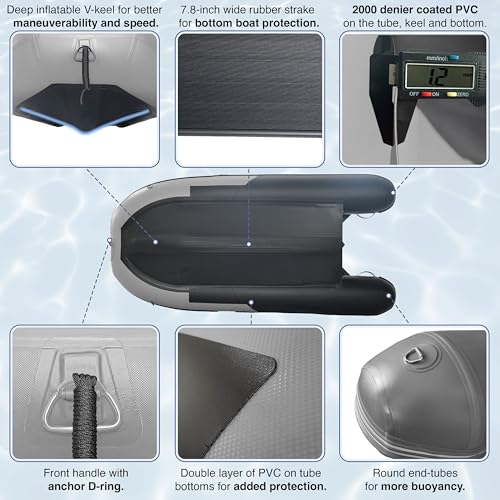 ALEKO Inflatable Boat 4 Person Fishing Raft Aluminum Floor Light/Dark Gray