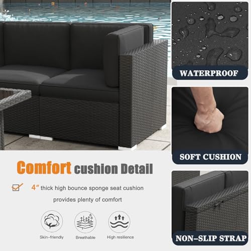 KHOLH 13-Piece Patio Furniture Set with Fire Pit Table, All-Weather Wicker Sectional Sofa and 4 Swivel Chairs Black