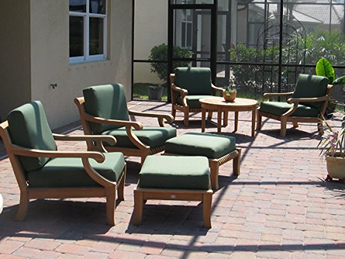 WholesaleTeak Giva 7Pc Teak Sofa Lounge Chair Set with 4 Chairs, 2 Ottomans & Coffee Table