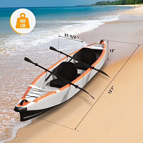 Bonnlo Inflatable Foldable Kayak with Seats and Pump Gray/Orange