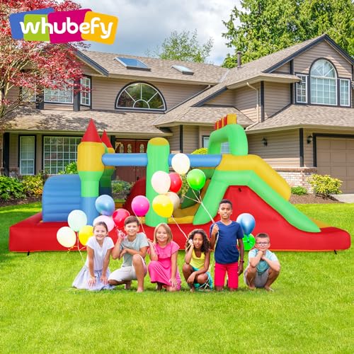 Whubefy Inflatable Obstacle Course Bounce House 18x8.2FT Multi-Color