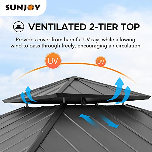 Sunjoy 11x11 ft. Wood Gazebo with Black Steel Hardtop Roof and Natural Wood Frame