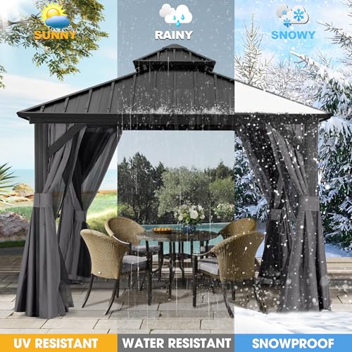 ABCCANOPY Hardtop Gazebo 8x8 Outdoor Metal Pavilion with Netting and Curtain Gray