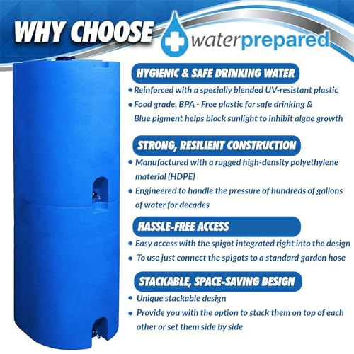 WaterPrepared 2 Pack 55 Gallon Stackable Rain Barrel Storage Blue