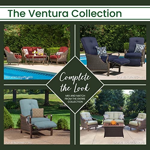Hanover Ventura Outdoor 4-Piece Patio Furniture Set with Loveseat, 2 Rocking Chairs, Navy Cushions and Ceramic Tile Coffee Table Navy