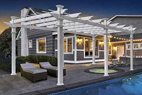 Vita 12x16 Foot White Vinyl Barcelona Flat Top Pergola