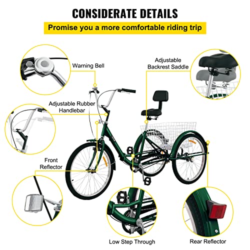 Bkisy Adult Tricycle 24'' 1-Speed Green