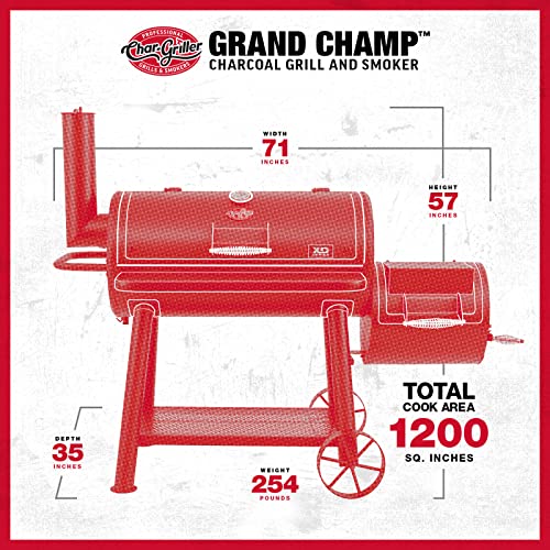 Char-Griller Grand Champ Charcoal Offset Grill and Smoker, Heavy Duty Steel, Black