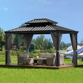 GAOMON 12x14ft Hardtop Gazebo Heavy Duty Double Roof Outdoor Garden Gray