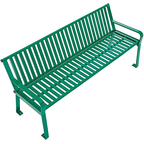 Global Industrial 6 ft Outdoor Park Bench with Back, Vertical Steel Slat Green