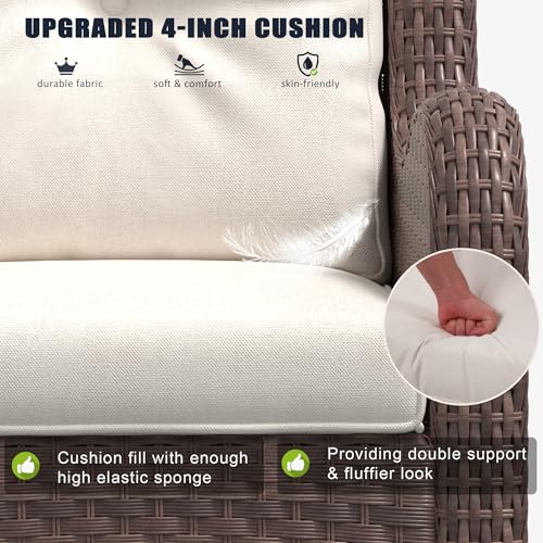 LayinSun 10-Piece Outdoor Patio Furniture Set with Fire Pit Table, Rattan Wicker Chairs, Ottomans, and Coffee Table Brown/Beige