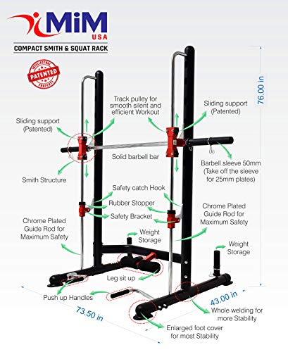 MiM USA Compact Smith Machine and Squat Rack Pro Black and Red