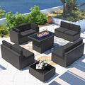 Vakollia 10-Piece Patio Furniture Set with 44" Propane Gas Fire Pit Table A5/Black-black
