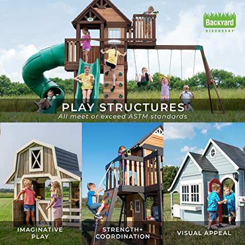 Backyard Discovery Canyon Creek Cedar Swing Set with Green Slide