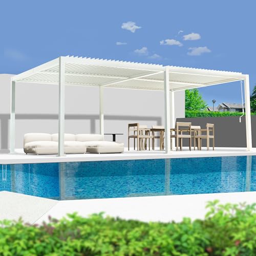Kozyard 12ft x 20ft Outdoor Louvered Pergola Aluminum Gazebo with Adjustable Roof White