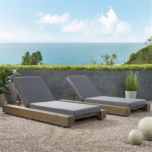 Noble House Broadway Outdoor Acacia Wood Chaise Lounge Set of 2 Gray