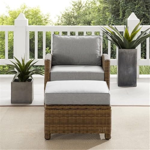 Afuera Living 2-Piece Wicker/Rattan Armchair & Ottoman Gray and Brown