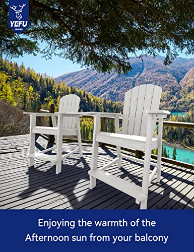 YEFU Tall Adirondack Chair Set of 4 with Connecting Tray, Weather Resistant Patio Stools White
